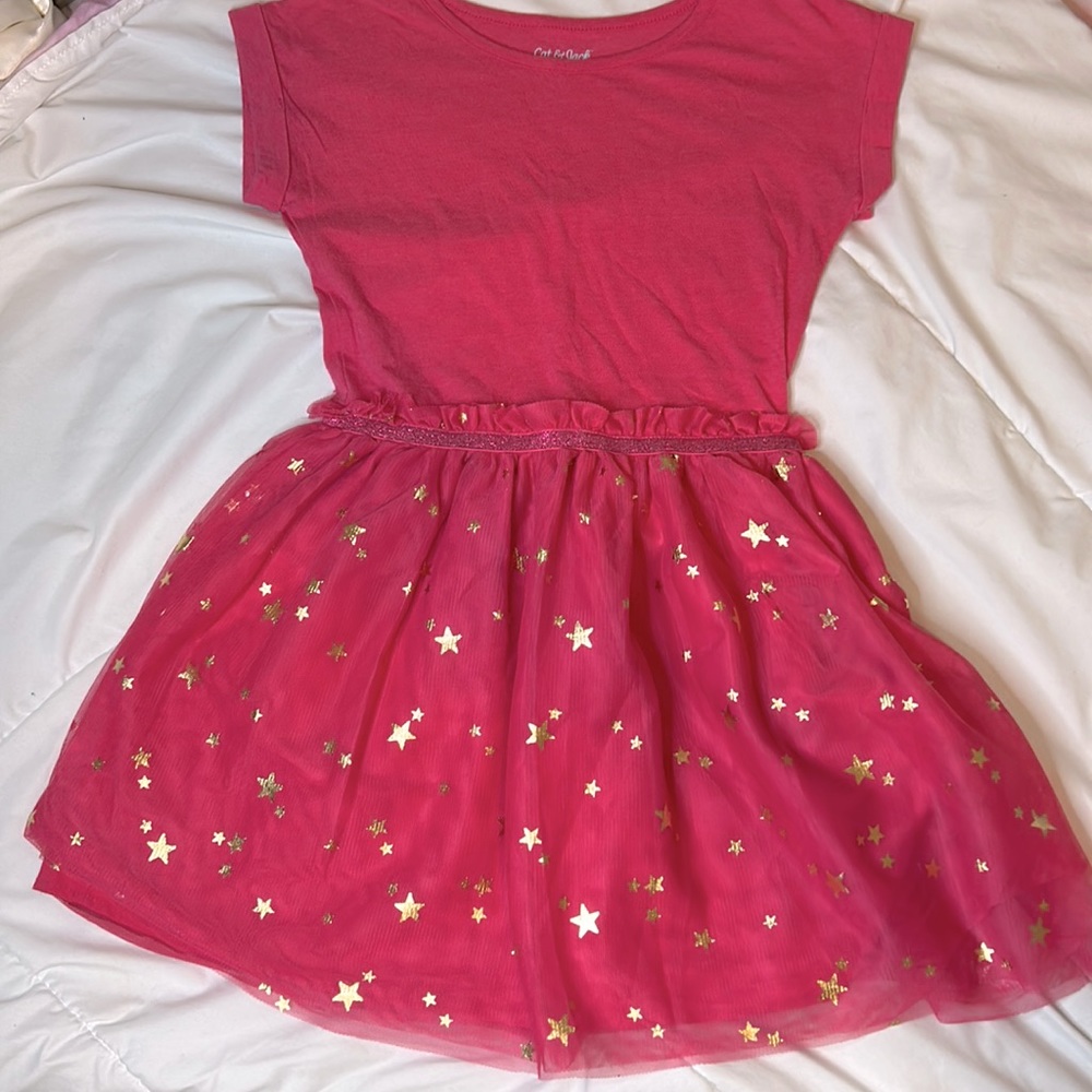 🩷Cat & Jack sz7/8 Barbie pink dress with tulle skirt,Metallic stars girlie